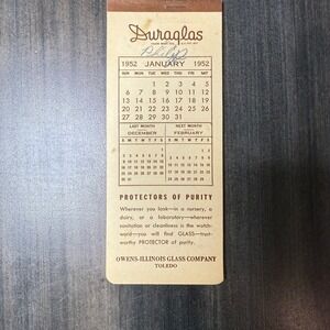 Duraglas 1952‎ Calendar Memo Pad Vintage Recipe Card Collectible Toledo